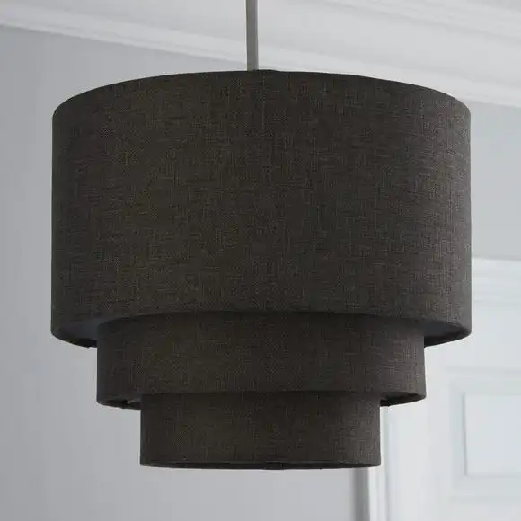 Dunelm Henna 3 Tier Faux Linen Lamp Shade 35cm Grey 2 Dunelm Henna 3 Tier Faux Linen Lamp Shade 35cm Grey - Image 2