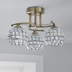 Dunelm Bergen 3 Light Crystal Antique Brass Ceiling Fitting -Dunelm Lights Sales 1000119863 alt01