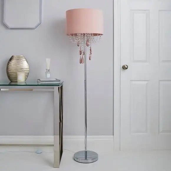 Dunelm Halle French Velvet Jewel Blush Pink Floor Lamp 2 Dunelm Halle French Velvet Jewel Blush Pink Floor Lamp - Image 2