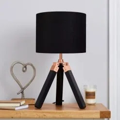 Dunelm Trio Tripod Black And Copper Table Lamp -Dunelm Lights Sales 1000169252 alt01