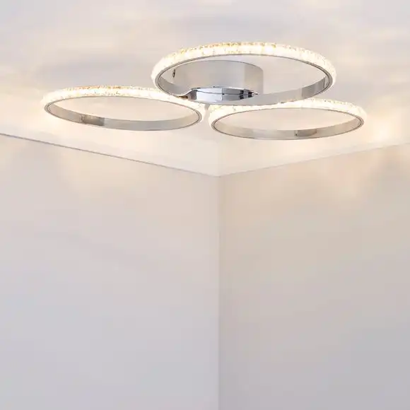 Dunelm Oraylia 3 Light Integrated LED Hoops Jewel Chrome Ceiling Fitting 1 Dunelm Oraylia 3 Light Integrated LED Hoops Jewel Chrome Ceiling Fitting