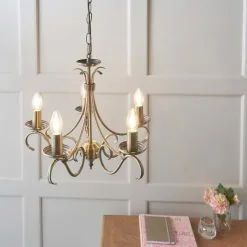 Vogue Lighting Vogue Bernice 5 Light Candelabra Ceiling Fitting Antique Brass -Dunelm Lights Sales 30671118 alt02