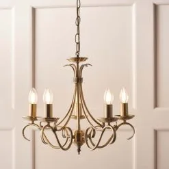 Vogue Lighting Vogue Bernice 5 Light Candelabra Ceiling Fitting Antique Brass -Dunelm Lights Sales 30671118 alt03