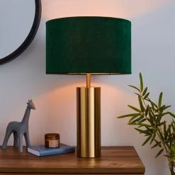 Dunelm Nesa Brushed Gold And Bottle Green Touch Table Lamp
