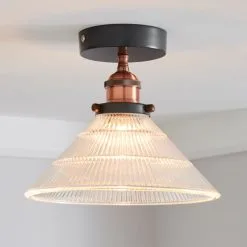 Dunelm Logan 1 Light Pendant Glass Industrial Semi-Flush Ceiling Fitting
