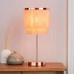 Dunelm Jaz Fringe Pink Table Lamp