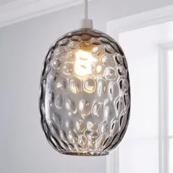 Dunelm Elodie Dimpled Glass Easy Fit Pendant Grey Lustre