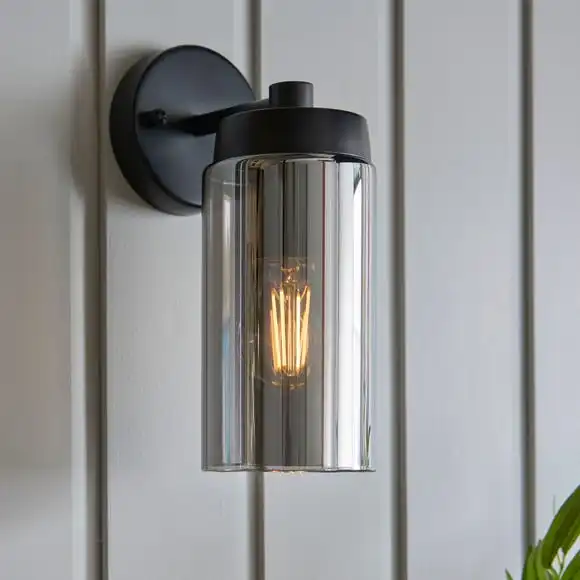 Dunelm Ellison Matt Black Smoked Glass Outdoor Wall Light 1 Dunelm Ellison Matt Black Smoked Glass Outdoor Wall Light