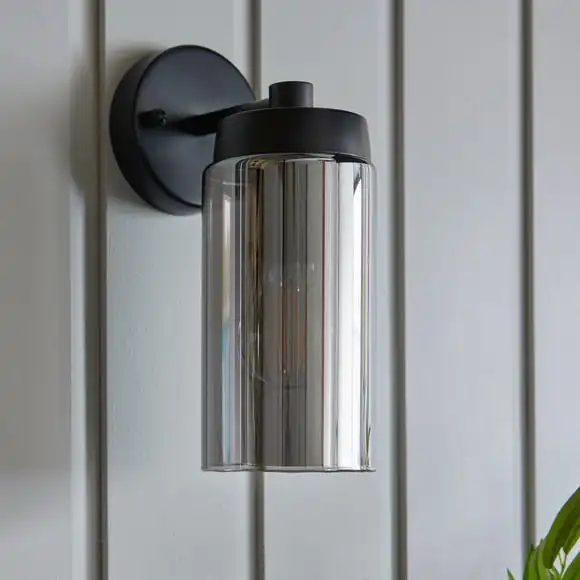 Dunelm Ellison Matt Black Smoked Glass Outdoor Wall Light 2 Dunelm Ellison Matt Black Smoked Glass Outdoor Wall Light - Image 2
