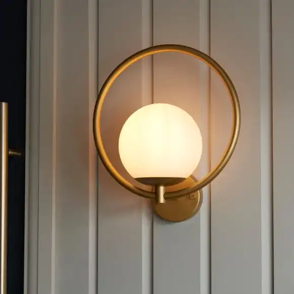 Dunelm Fort Halo Gold Frosted Glass Outdoor Wall Light 1 Dunelm Fort Halo Gold Frosted Glass Outdoor Wall Light