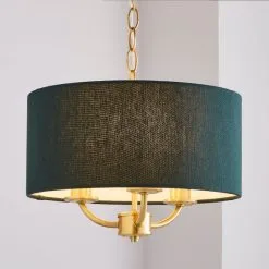 Dunelm Preston Gold Green 3 Light Pendant Fitting