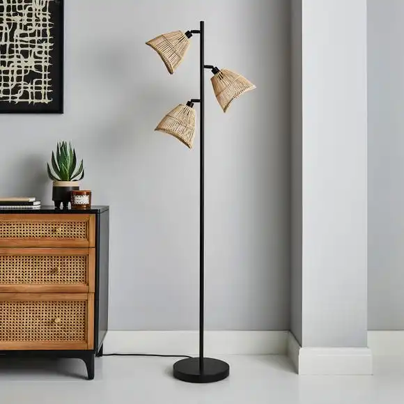 Elements Jaula 3 Light Rattan Floor Lamp 2 Elements Jaula 3 Light Rattan Floor Lamp - Image 2