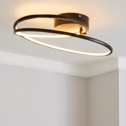 Dunelm Menton Integrated LED Swirl Black Semi-Flush Ceiling Fitting