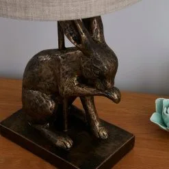 Dunelm Hare Licking Paw Table Lamp Ant Brs -Dunelm Lights Sales 30792140 alt02