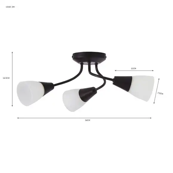 Dunelm Ordway Frosted 3 Light Black Ceiling Fitting 5 Dunelm Ordway Frosted 3 Light Black Ceiling Fitting - Image 5
